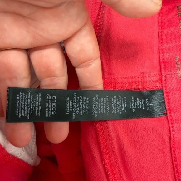 Chicos So Slimming Girlfriend Ankle Jeans Red Chico 1 Regular 8 Stretch Pants Ms - Picture 6 of 9